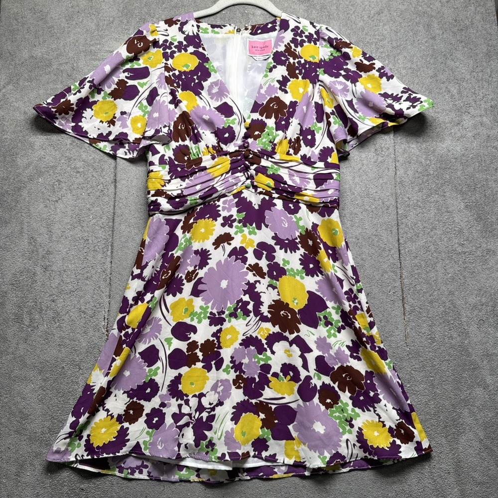 Kate Spade New York Floral Fit Flare Dress Short Sleeve Purple Size 6